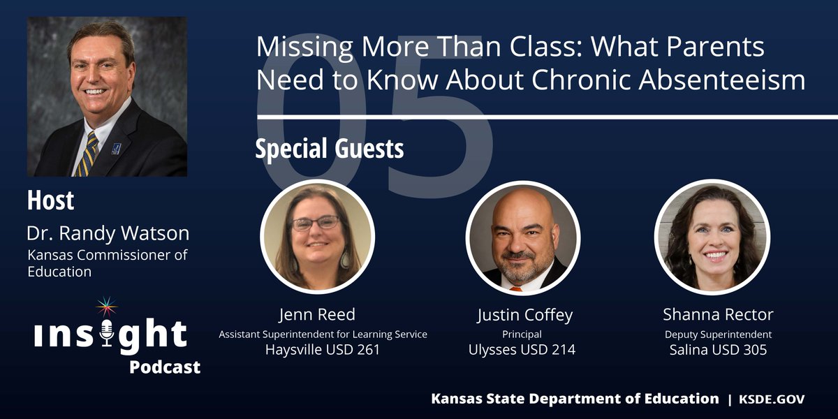 Check out the latest KSDE Insight Podcast episode! 

We discuss chronic absenteeism's impact on student success, exploring from health, anxiety, transportation and more. Missing days can lead to significant academic and social challenges. 

Listen now: buff.ly/XBiW0kA