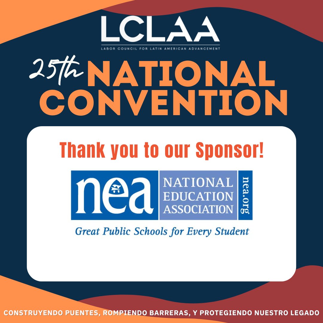 LCLAA's tweet image. 📚We want to take a moment to thank the National Education Association for sponsoring this historical event for our community! @NEAToday
✊🏽Let's stand together to fight for the rights of all workers!
#LCLAA25 #Atlanta2025 #BuildingBridges
#RompiendoBarreras #ProtectingOurLegacy