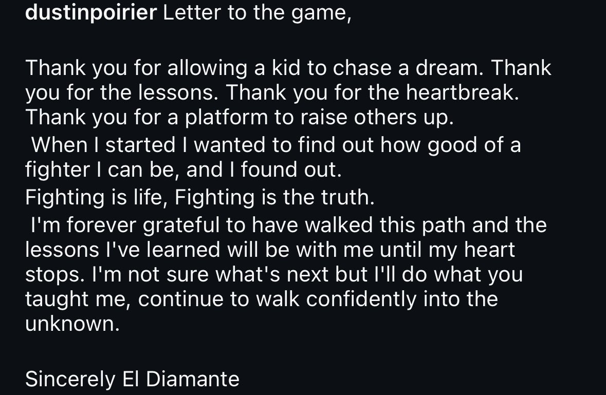 JacobCookeMMA's tweet image. Legend of the sport. Thank you for all the wars over the years Dustin. Diamonds are forever 馃拵鉂わ笍 @DustinPoirier