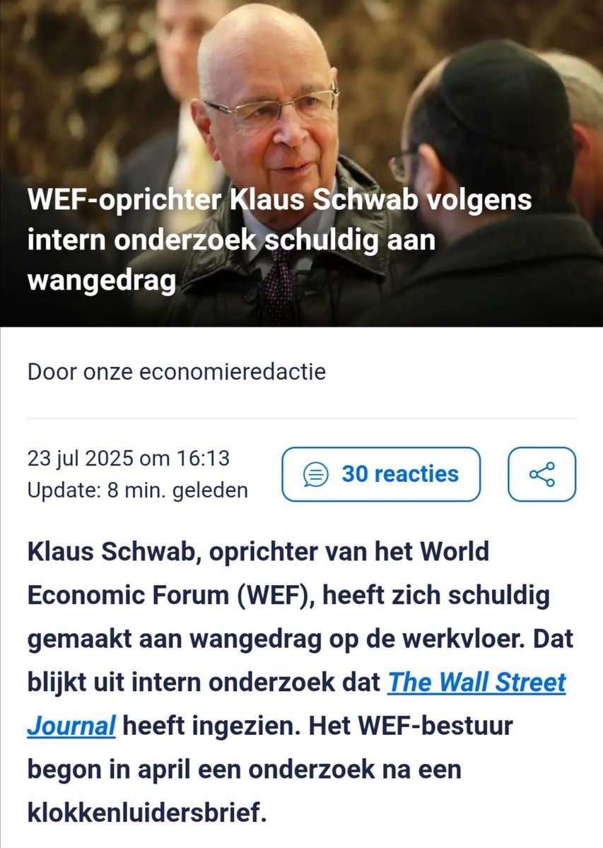 TheEdgyVeggie1's tweet image. 'Uit het onderzoek blijkt onder meer dat Schwab vrouwelijke medewerkers ongepast heeft behandeld. Ook zouden hij en zijn vrouw geld van de organisatie hebben gebruikt voor persoonlijke uitgaven, zoals massages en luxereizen.'👇🏻
nu.nl/economie/63634…