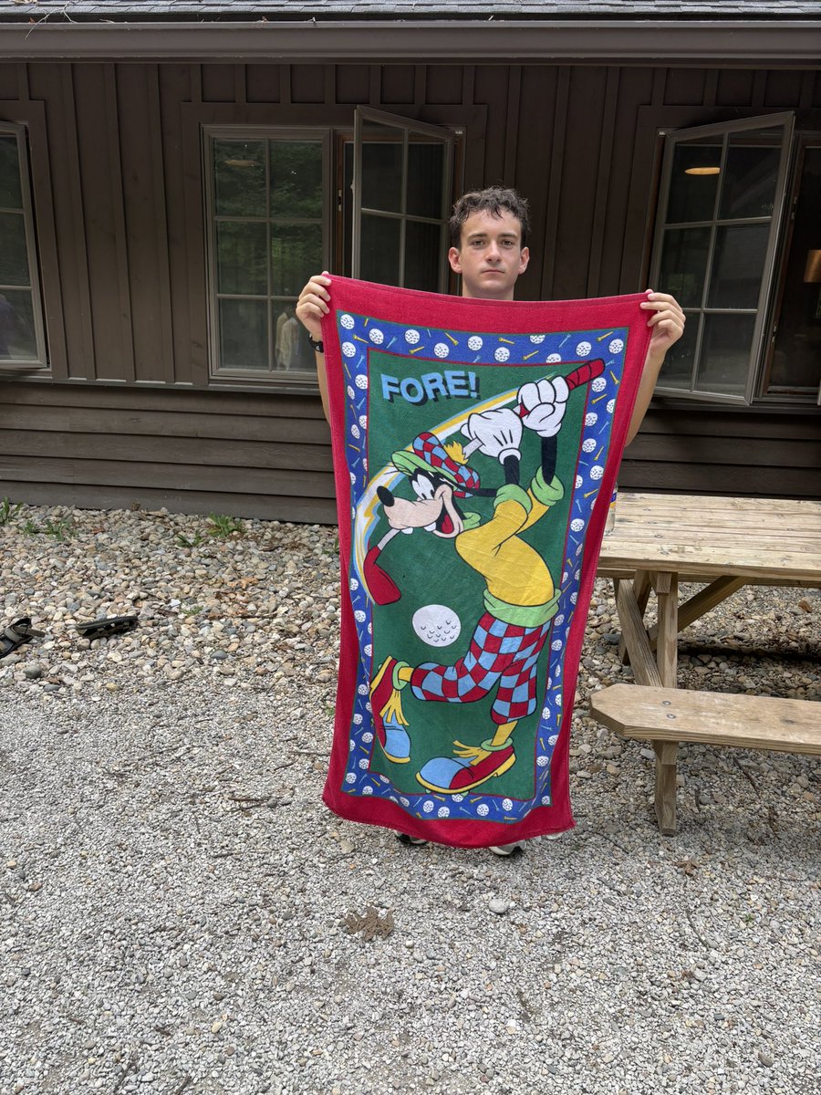 bhssxctf's tweet image. Team Camp going on, and our first competition winner is Weston Matthews in the best beach towel category!  Also displaying towels are James Rice, Liam Held, and Chris Stein!