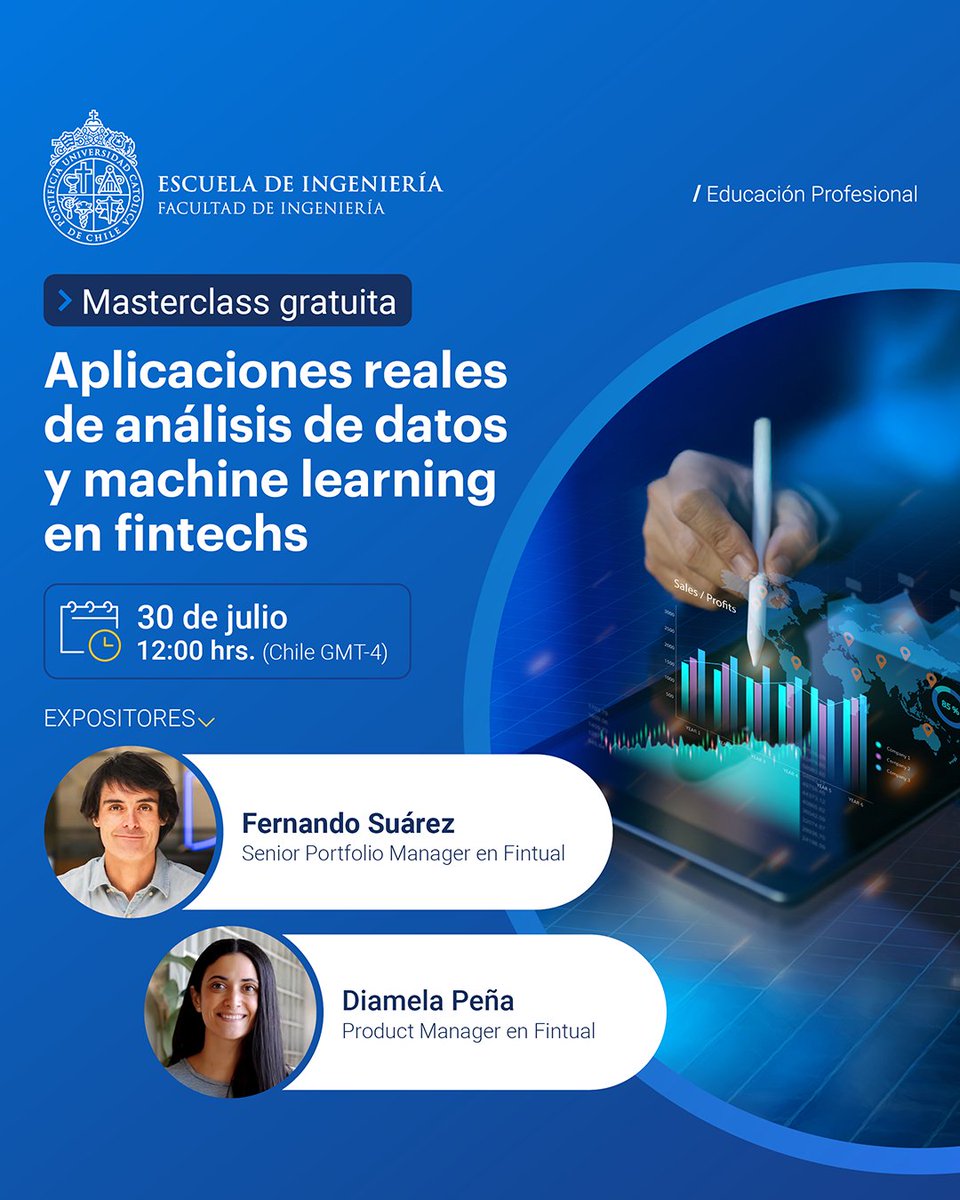 ¿Cómo las fintechs más innovadoras están usando datos y machine learning para tomar mejores decisiones?

En esta Masterclass conocerás casos reales de aplicación en el sector financiero.

Miércoles 30 de julio.
12:00 hrs (CL).

Inscríbete gratis aquí tinyurl.com/6795b38p