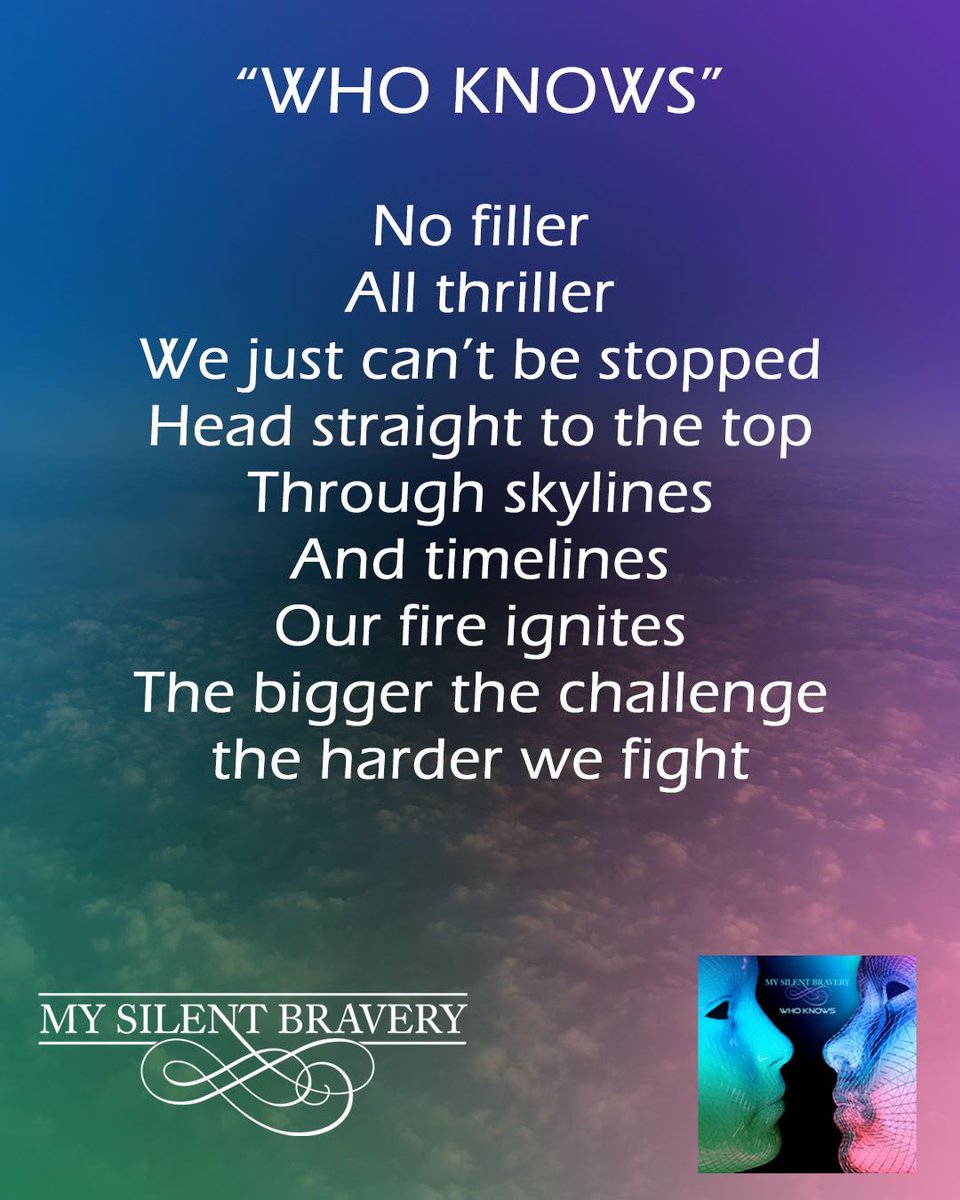 mysilentbravery's tweet photo. “Through skylines
And timelines
Our fire ignites
The bigger the challenge
The harder we fight …"
Will this be waiting for you in your library Friday? #presavenow 👉 https://t.co/Evpxcn2A1Y
#comingsoon #mysilentbravery #singersongwriter #presave #preadd #unitedmasters https://t.co/vZZSrX845S