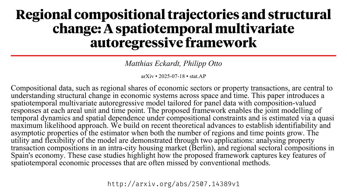 CapybaraPapers's tweet image. Regional compositional trajectories and structural change: A spatiotemporal multivariate autoregressive framework arxiv.org/abs/2507.14389…