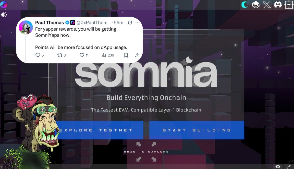 drew589_eth's tweet image. A new era is here and we’re kicking it off with a brand-new Somnia website.
somnia.network
From now on, yappers won’t be getting any more testnet points.
Points will only come from quests, giving everyone the same tasks and rewards meaning the leaderboard won’t really…