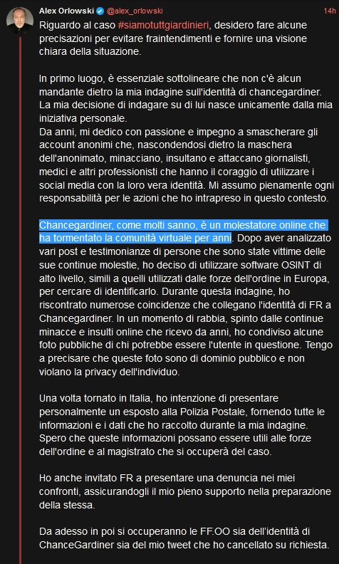 RRomani1973's tweet image. Mi è capitato sott’occhio questo vecchio post di Alex Orlowski e mi chiedo: ma un magistrato, uno solo, che lo legga, non dovrebbe attivarsi senza indugio ai sensi del 112 Cost., vista la marea di reati che questo soggetto autodenuncia?
@ANMagistrati