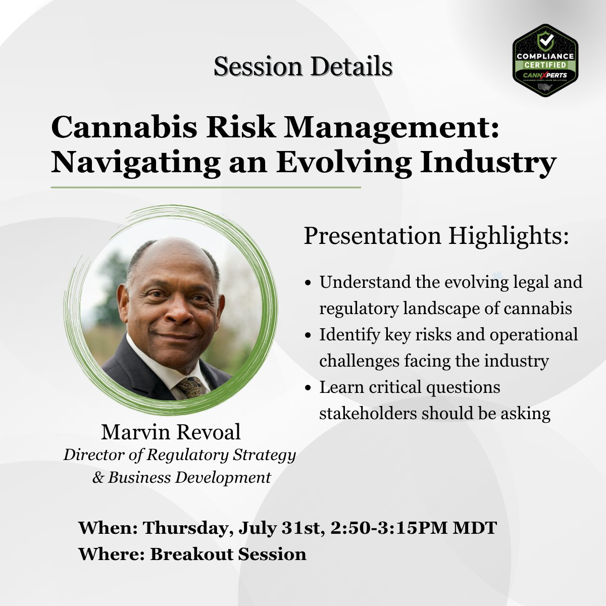 🎤The countdown is on—CannXperts is ready for the 7th Annual Cannabis Banking Symposium!

On July 30-31st, our team will be taking the stage at the ACB Symposium, co-hosted by the Association for Cannabis Banking and NASCUS.

Andy Shelley (Founder &amp; CEO) and Marvin Revoal