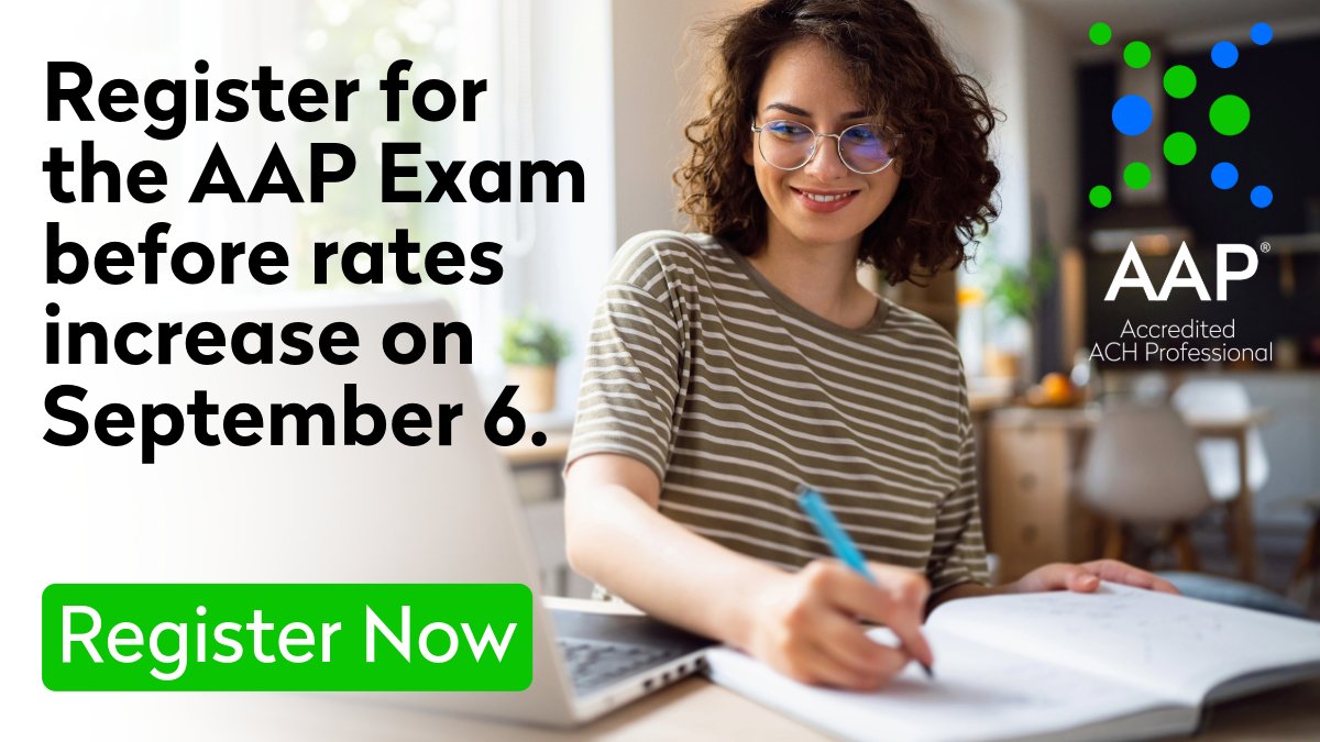 NachaOnline's tweet image. Become the payments expert your team relies on.
📅 Register now for the AAP exam.
🔗 hubs.la/Q03ymzxD0 #AAP #Fintech #ACH