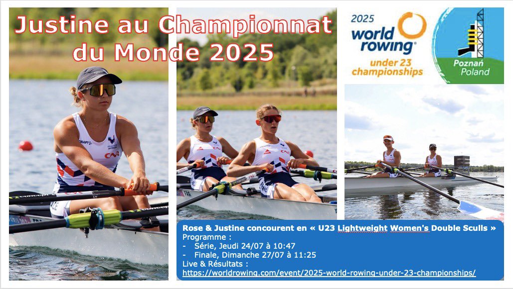 Aviron Club 94 (@94aviron) on Twitter photo Début des Championnats du Monde U23 à Poznan
Justine associée à Rose s'élance demain en série à 10:47 : 🇫🇷 🇩🇪 🇬🇷 🇮🇹 🇵🇱
Pour suivre et supporter la France et spécialement Rose et Justine, rendez-vous sur worldrowing.com/event/2025-wor…
<a href="/villedechoisy/">Choisy-le-Roi</a> <a href="/VilledeThiais/">Ville de Thiais</a> <a href="/valdemarne_94/">Val-de-Marne</a> Début des Championnats du Monde U23 à Poznan
Justine associée à Rose s'élance demain en série à 10:47 : 🇫🇷 🇩🇪 🇬🇷 🇮🇹 🇵🇱
Pour suivre et supporter la France et spécialement Rose et Justine, rendez-vous sur worldrowing.com/event/2025-wor…
<a href="/villedechoisy/">Choisy-le-Roi</a> <a href="/VilledeThiais/">Ville de Thiais</a> <a href="/valdemarne_94/">Val-de-Marne</a>