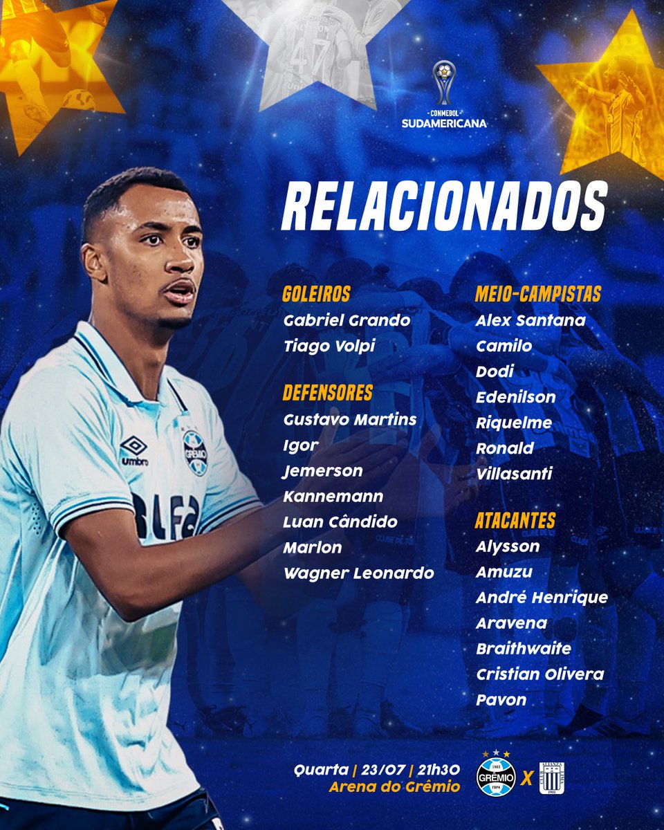 rdimortal's tweet image. 🚨 CRISTALDO FORA DO JOGO
Grêmio divulga lista de relacionados para o jogo desta noite contra o Alianza Lima.