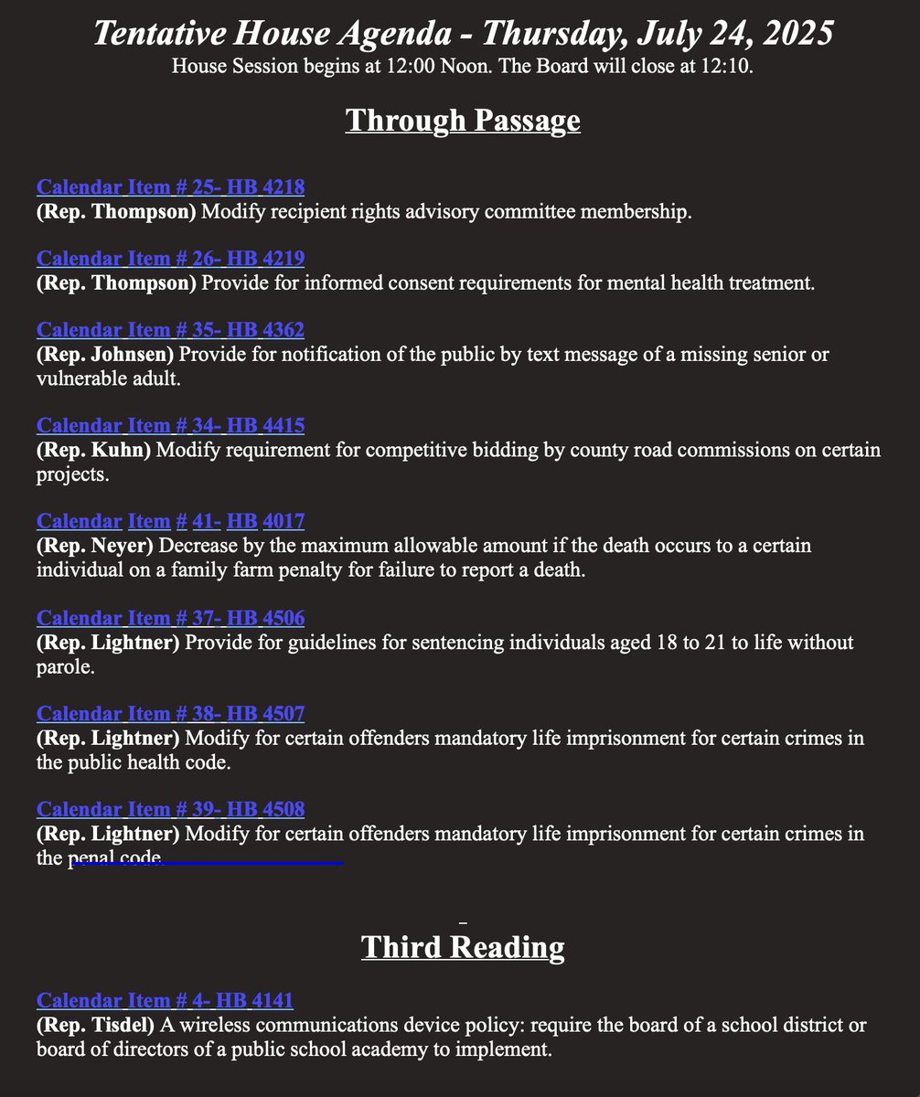 MaggieLynnG's tweet image. The House is meeting tomorrow and has nine policy bills on its agenda.