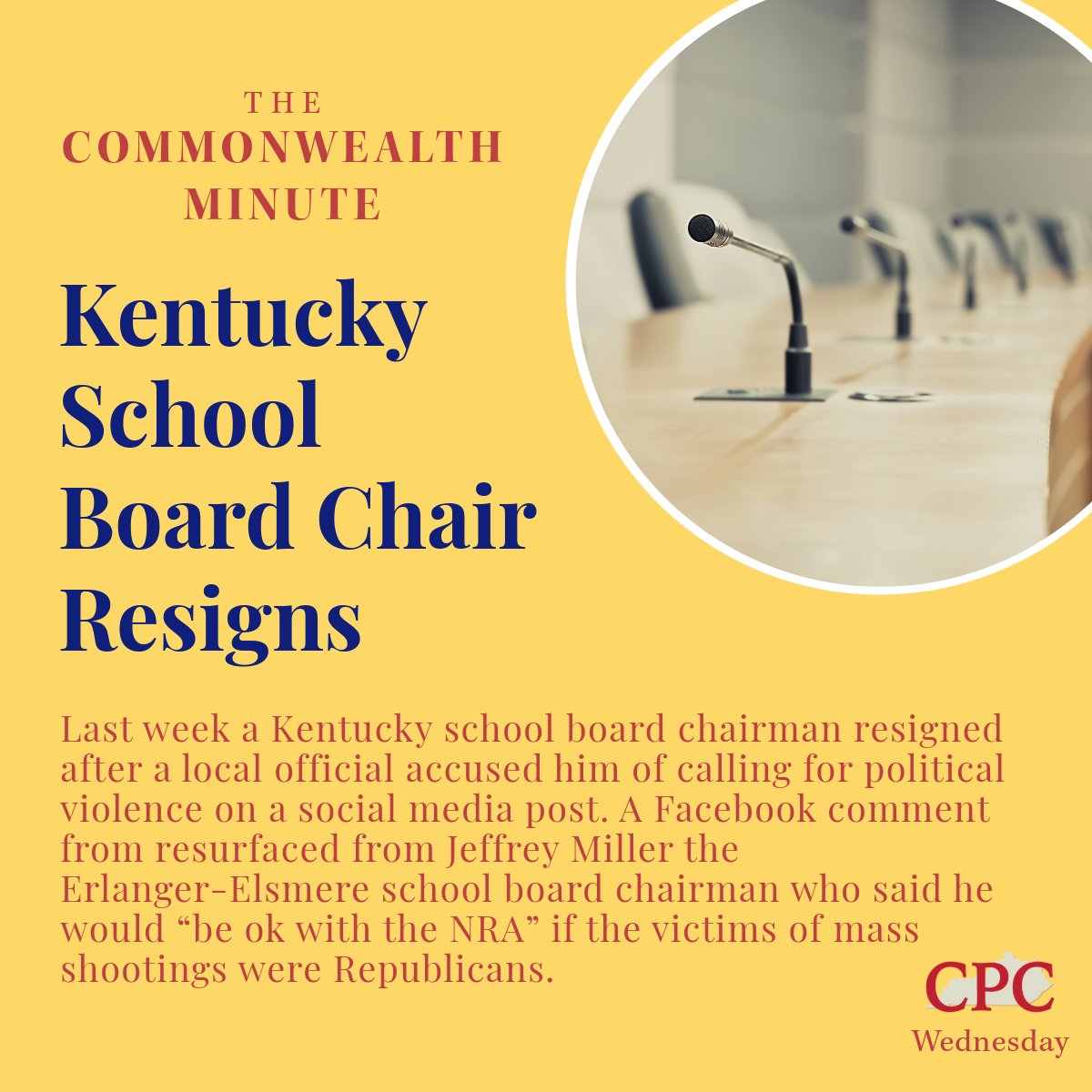 CPC4Kentucky's tweet image. Last week a Kentucky school board chairman resigned after a local official accused him of calling for political violence on a social media post.
More here: commonwealthpolicycenter.org/kentucky-schoo…