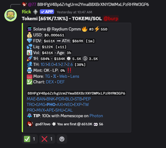 DigiWorldd's tweet image. Morning win on $TOKEMI
$651K -> $3.8M
Returning a 484% gain before lunchtime ☕📈