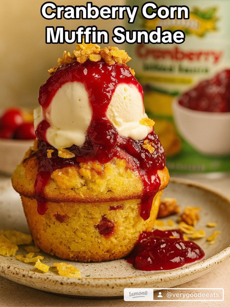 goodefoodsfam's tweet image. 🍨 Cranberry Corn Muffin Sundae?! Yes, it’s real. Yes, it’s wildly GOOD(E).
Sweet, tangy, warm, cold, crunchy—this one checks every nostalgic dessert box. Here’s how to make it:
✨ INGREDIENTS:
• 1 box corn muffin mix (or homemade)
• ½ cup Goode Foods Cranberry Sauce (chopped)…