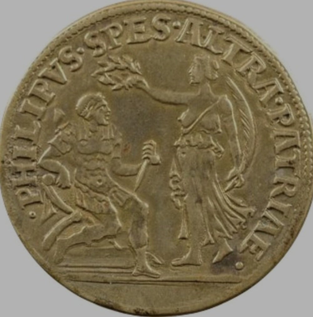 PStiffell's tweet image. In 1555 the Spanish Netherlands eagerly waited for their new monarchs to inherit. This beautiful brass token celebrates Philip & Mary. The reverse acknowledges Mary as Queen of Spain.