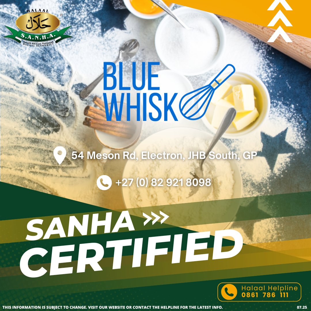 We are delighted to announce that Blue Whisk Foods is now certified Halaal by SANHA. Refer to the post for details.

This information is subject to change. Visit our website or contact the Helpline for the latest info.