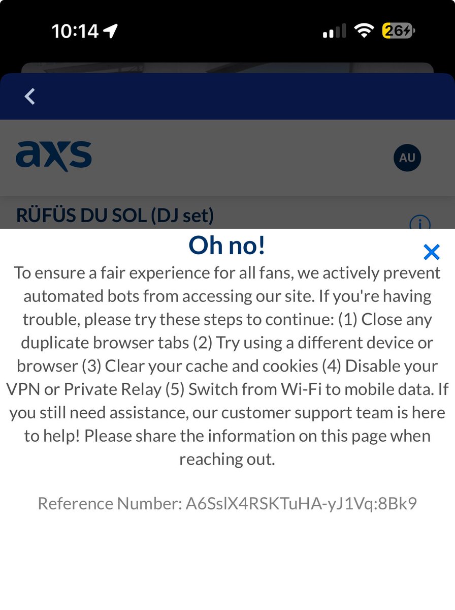 Oh yeah let’s make a false error because we let a bunch of bots… no transparency <a href="/axs/">AXS</a> <a href="/AmericanExpress/">American Express</a> as a Amex holder, this is absurd