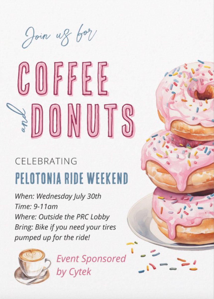 OhioStatePIIO's tweet image. ☕🍩 Join the Team Buckeye-#PIIO Peloton for Coffee & Donuts!
📅 Wednesday, July 30
🕘 9–11 AM
📍 Outside the PRC Lobby
Come refuel, connect, and kick off @Pelotonia Ride Weekend!🚲🚲🚲
Sponsored by @CytekBio
#OneGoal #Pelotonia