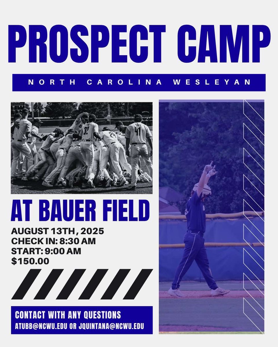 Join us for our *Showcase Camp* on **August 13th** 
Show your skills, get coached by our staff, and compete!

Bauer Field 
Spots are limited – register now!

Click the link to register

docs.google.com/forms/d/e/1FAI…

#BaseballShowcase  #RecruitingCamp
#D3baseball