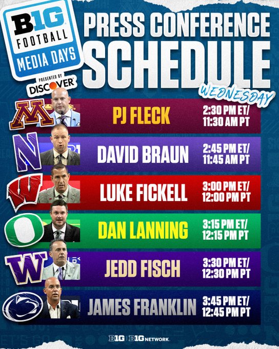 Day ✌️ of B1G Football Media Days!

Watch live on <a href="/BigTenNetwork/">Big Ten Network</a> or catch replays any time you want on <a href="/BigTenPlus/">B1G+</a>‼️

Tap 👉 bigtenplus.com to watch