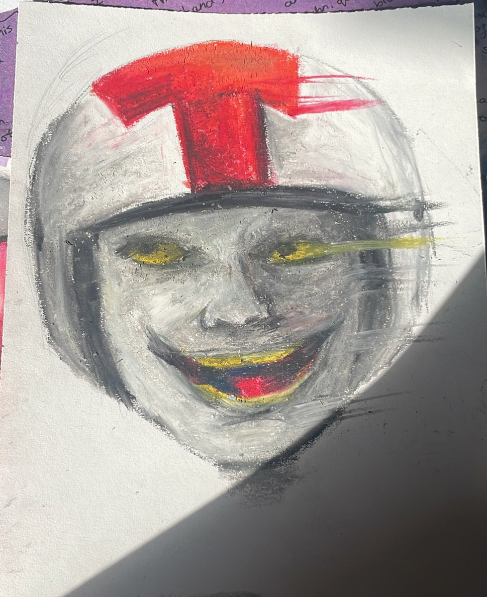 TheBHL_'s tweet image. when uve finished coursework so u mock up a quick oil pastel drawin in lesson (dont mind the eye proportions it was a bit rushed)