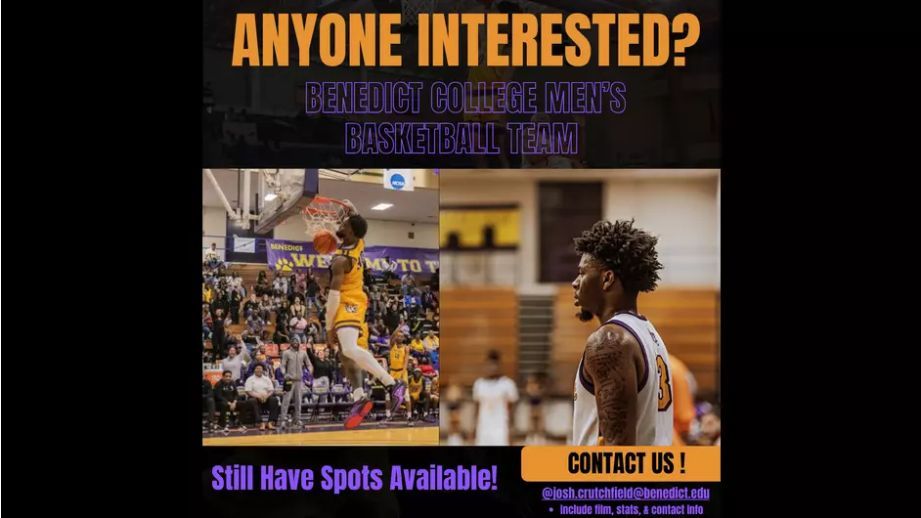 BenedictEDU's tweet image. Benedict Men's Basketball Accepting Inquiries For Open Positions
Benedict College head men's basketball coach Dannton Jackson and assistant coach Josh Crutchfield are accepting inquiries for open spots on the men's basketball team and developmental team.
Interested persons…