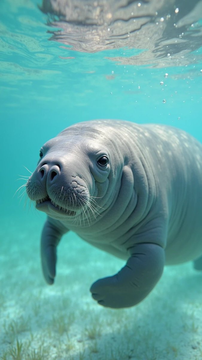 SeedMagine's tweet photo. GOOD MORNING, GENTLE GIANT! ☀️

💙 Dive into pure tranquility this morning! This unbelievably cute baby manatee is here to greet you from its calm, clear waters.  It's pure ocean peace!🌿

#UnderwaterLife #GentleGiant #MarineLife #FeelGood #AdorablePets #ViralContent #InstaOcean https://t.co/Y2D8gkCnIL