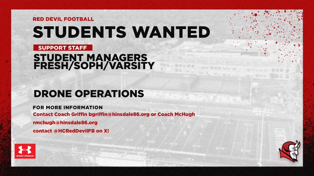 HCRedDevilFB's tweet image. HELP NEEDED! 
Red Devil football needs student managers for all levels! 
Come be apart of the Red Devil Football program.