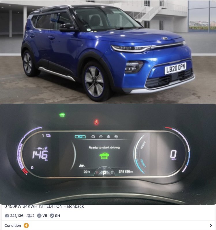 eV_Newt's tweet image. But I thought EV’s don’t last and can’t do high mileage? 🤪
This five year old Kia (ex-taxi) has done 240,000 miles and still indicating 140 odd mile range at two thirds full!
This is nothing unusual or in any way unique btw.
Impressive, nevertheless.
EV batteries will…