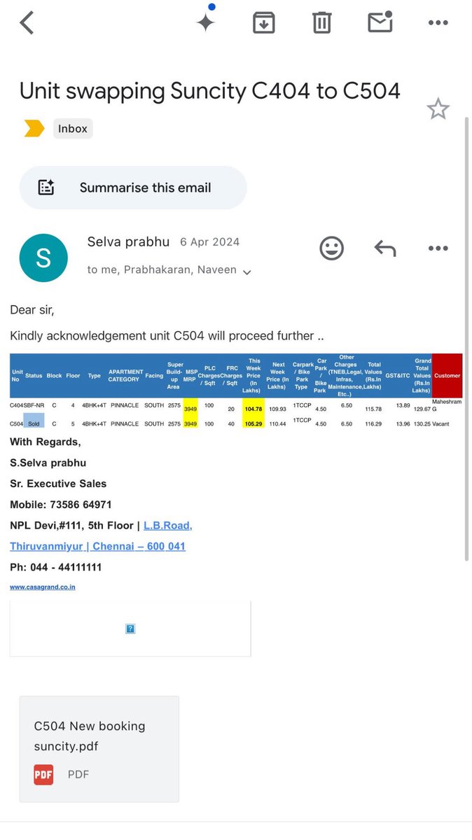MaheshRamG's tweet photo. 🚨 GST Profiteering Alert 

Builder confirmed 5% GST slab (no ITC), but inflated cost as if 12% GST applies — silently adding 7% ITC loss to base price. I was overcharged ₹8.6L with no written breakup.
Why is @casagrandhomes allowed to do this?

📢 @GST_Council @nsitharaman @polimernews @FinMinIndia @cbic_india 
🧾 Complaint being filed with 
#AntiProfiteering #GSTFraud #RealEstateScam #RERA #BuyerRights