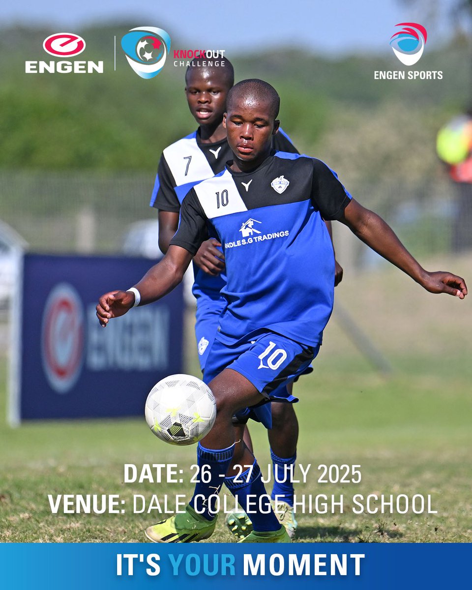 EngenSports's tweet image. Eastern Cape, It’s Almost Time! ⏳
The countdown is on 👊 the Engen Knockout Challenge EC leg kicks off this weekend!
📍 Venue: Dale College High School
🗓️ Dates: 26–27 July
📲 Watch Live: SuperSport Schools App & DStv Channel 216
#EKOC2025 #ItsYourMoment #FutureDiskiLegends