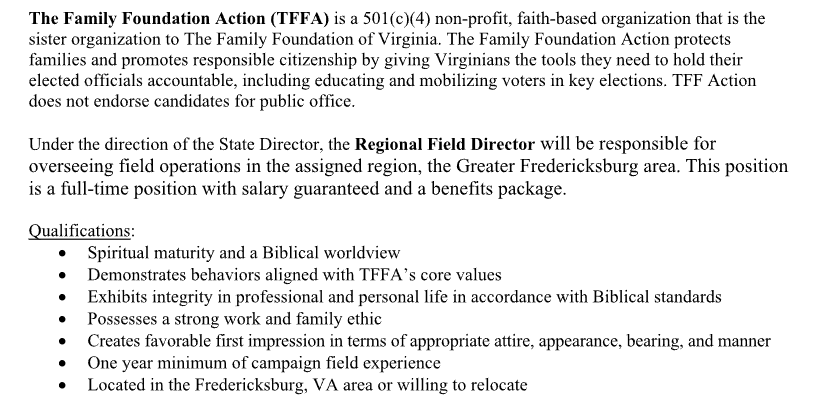 tffactionva's tweet image. BIG NEW!

We&apos;re expanding our team in Fredericksburg. Are you ready to join us on the front lines defending biblical values in Virginia?

If you&apos;re passionate about protecting life, marriage, religious liberty, and biblical values in our community we want you.

Learn more and…