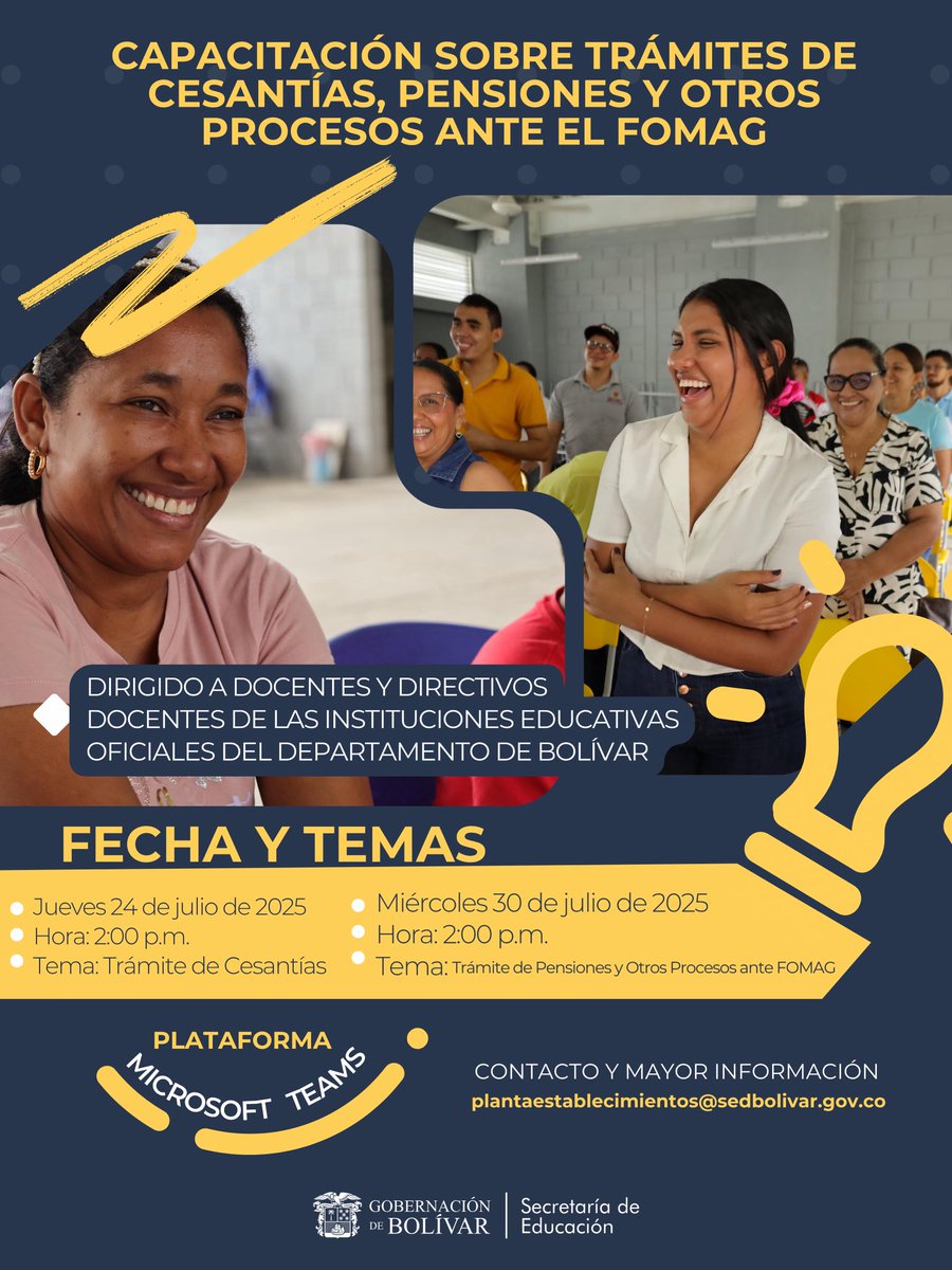 ✨Profe desde la SED estamos disponibles para ayudarte en todos los procesos. Te esperamos mañana 24 y el 30 de julio en las capacitaciones sobre los tramites más importantes que desarrollas con nosotros
Conéctate:
🔸24/07: bit.ly/46kWedv
🔸30/07: bit.ly/3UyaFU9