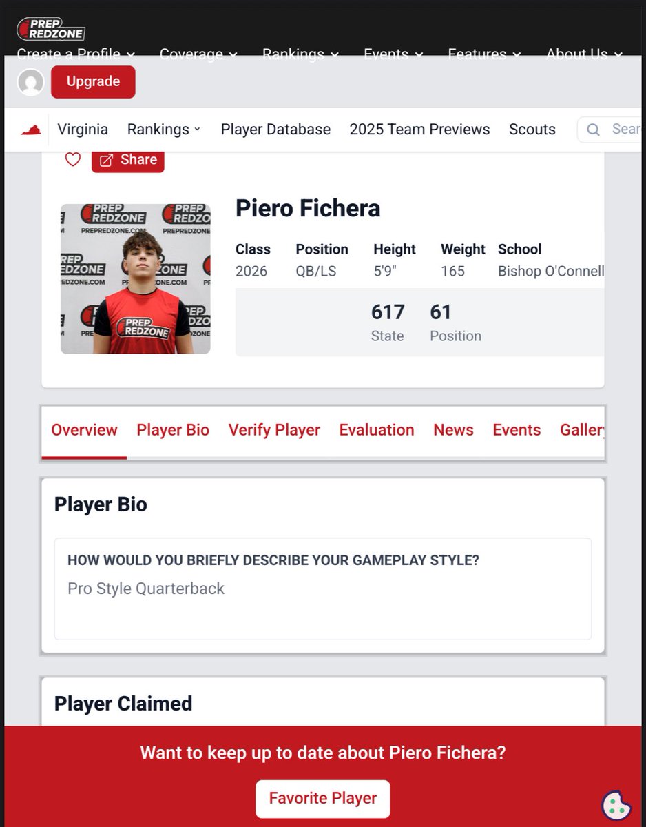 Piero Fichera (@pfichera_9) on Twitter photo Thank you <a href="/PrepRedzoneVA/">Prep Redzone Virginia</a> for including me in the Updated 2026 Virginia rankings. A lot of work left to do!
<a href="/DJOFootball/">O'Connell Football</a> <a href="/coachsabs/">Todd Sabatino</a> <a href="/carljfred/">Carl Frederick</a> <a href="/kaiibowers/">UNO</a> <a href="/VAQB8/">Coach Thompson</a> Thank you <a href="/PrepRedzoneVA/">Prep Redzone Virginia</a> for including me in the Updated 2026 Virginia rankings. A lot of work left to do!
<a href="/DJOFootball/">O'Connell Football</a> <a href="/coachsabs/">Todd Sabatino</a> <a href="/carljfred/">Carl Frederick</a> <a href="/kaiibowers/">UNO</a> <a href="/VAQB8/">Coach Thompson</a>