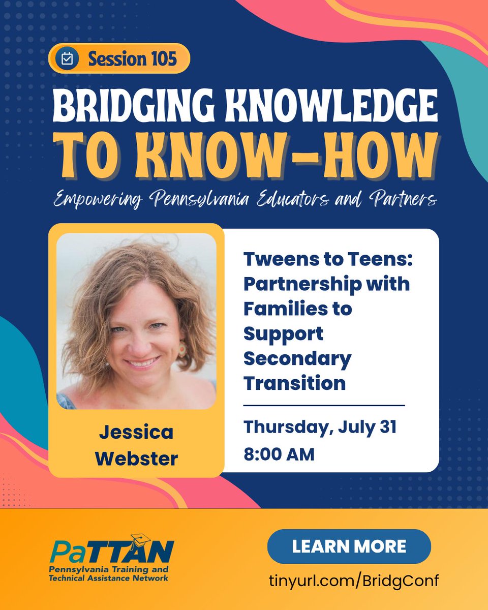 pattanupdates's tweet image. 🎯 Want to improve #AccessibleLearning in your classroom?
Or how to strengthen #FamilyEngagement to better support #SecondaryTransition students? 💡
Learn from @attipscast & Jessica Webster at #BK2KH2025! ➡️ tinyurl.com/BridgConf
#UDL #InclusiveEducation #AccessibleEducation