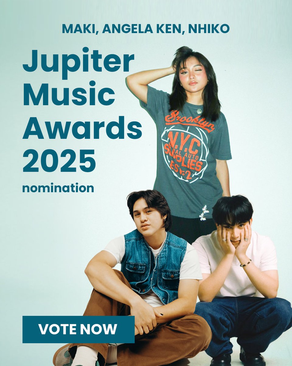 tarsierrecords's tweet image. Tarsier artists Angela Ken, Maki, and Nhiko Sabiniano have been nominated at the 2025 Jupiter Music Awards!
Collaboration of the Year
Sikulo - Angela Ken, Maki, Nhiko Sabiniano
🗓️ Voting Periods:
• Preliminaries: July 18 – August 1
• Finals: August 8 – 29