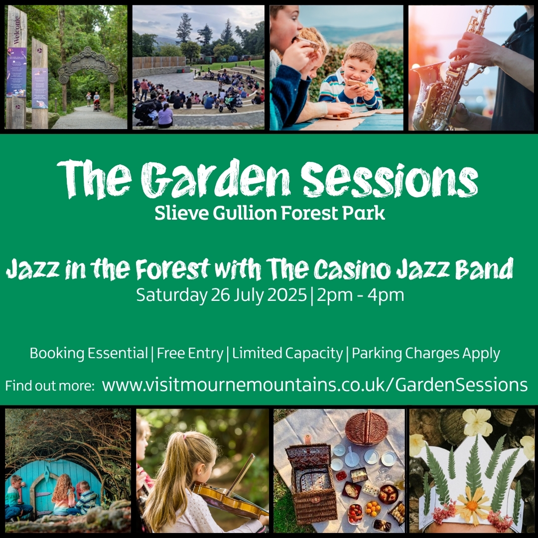 nmdcouncil's tweet image. 🎷 Jazz in the Forest - Still time to book
Join us this Saturday 26 July for Jazz in the Forestat Slieve Gullion Forest Park with the brilliant Casino Jazz Band 🎶
Enjoy smooth swing, sunshine and family fun in the beautiful Walled Garden - with crafts, storytelling, a scavenger…