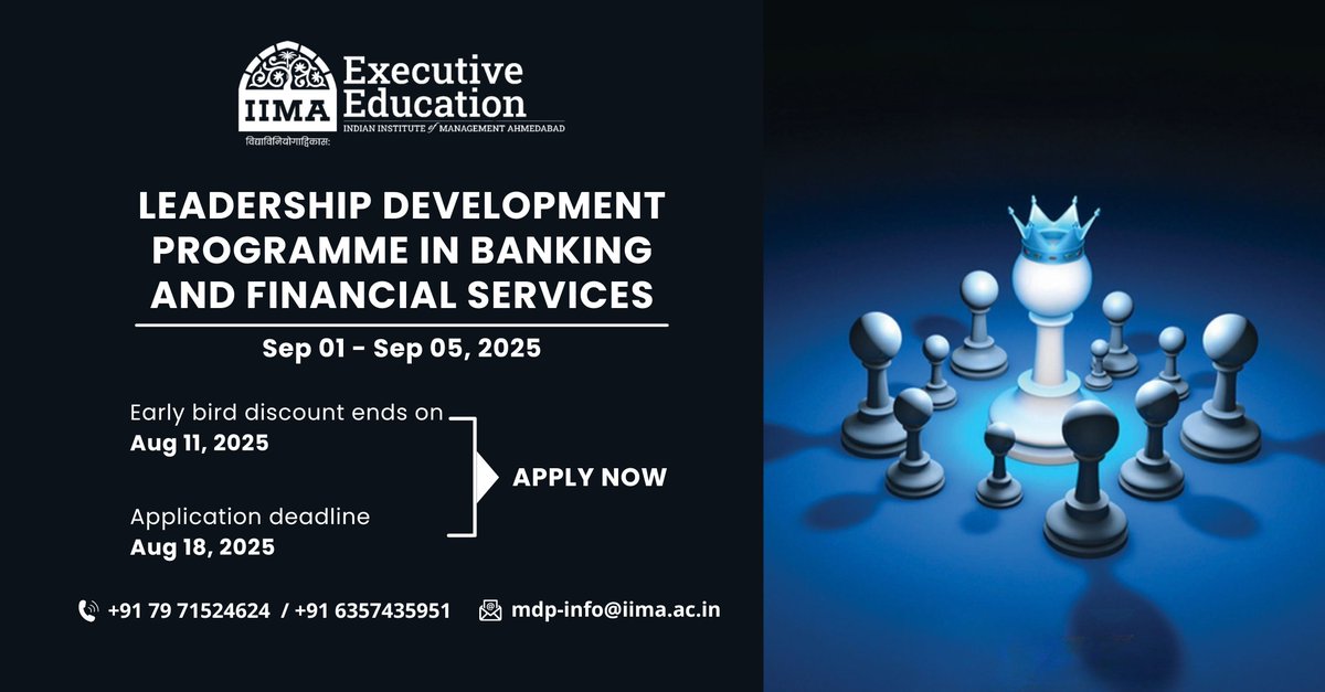 The future of finance needs sharper leadership.
#IIMA’s Leadership Development Programme in #Banking &amp; #FinancialServices is open for applications: deep insights, real relevance.
lnkd.in/d24fNjN5