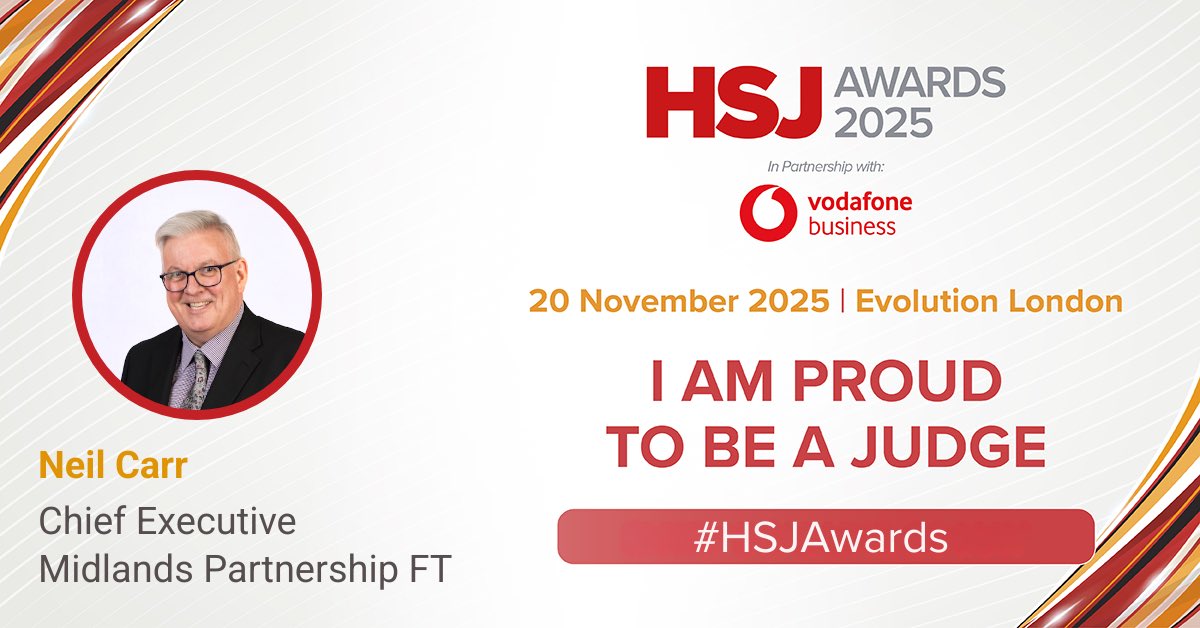 NeilCarrMPFT's tweet image. Proud to be judging the Patient Safety Award category in the #HSJAwards