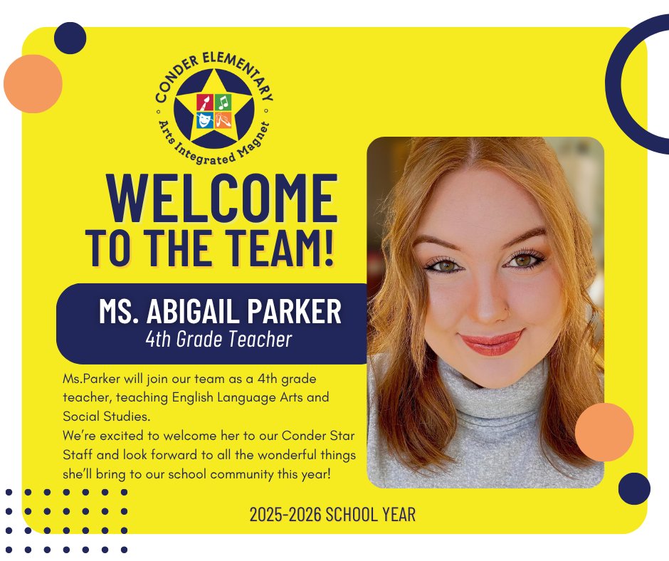 ConderStars's tweet image. We’re thrilled to introduce Ms. Parker as part of our Conder Star Staff!

Drop a ⭐️ in the comments to help us give her a warm Conder welcome!

@richlandtwo