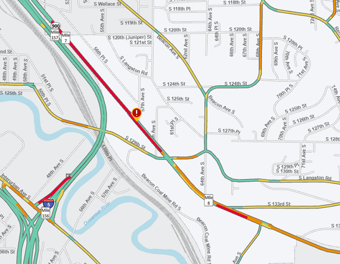 更新＃4：由于碰撞，EB SR 900仍在Tukwila的第57 Ave S（MP