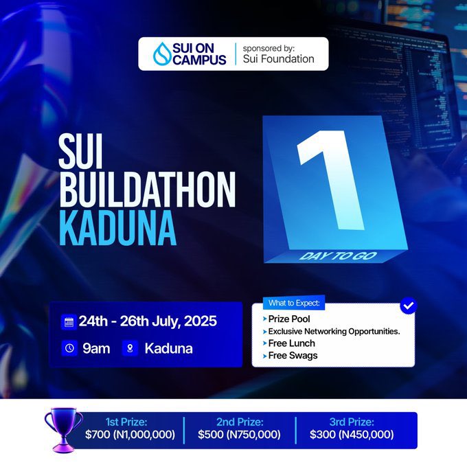 🚨 Just 1 Day to Go!
The <a href="/suioncampus/">Sui On Campus</a> Buildathon – Kaduna kicks off tomorrow! 

Suibuidl is ready to show up and show out with Team Quest and Team Circle repping the squad 💪

Let’s build the future on Sui