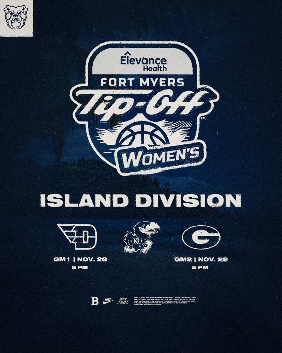 ButlerUWBB's tweet image. Bulldog Schedule Update📅
Butler vs. Dayton - Nov. 28 at 5 PM🌴
Butler vs. Georgia - Nov. 29 at 5 PM🏀
Both games will be nationally televised by ION📺
🔗bit.ly/452ljaE