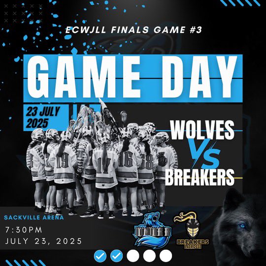 🚨Game Day!!🚨Game #3 goes tonight in the Den with your Female JrA Wolves looking to clinch the East Coast Cup! Let's fill the Den and show both teams support for this great final. Game time is 7:30PM 🐺🥍<a href="/wolveslacrosse1/">WolvesLacrosse</a>