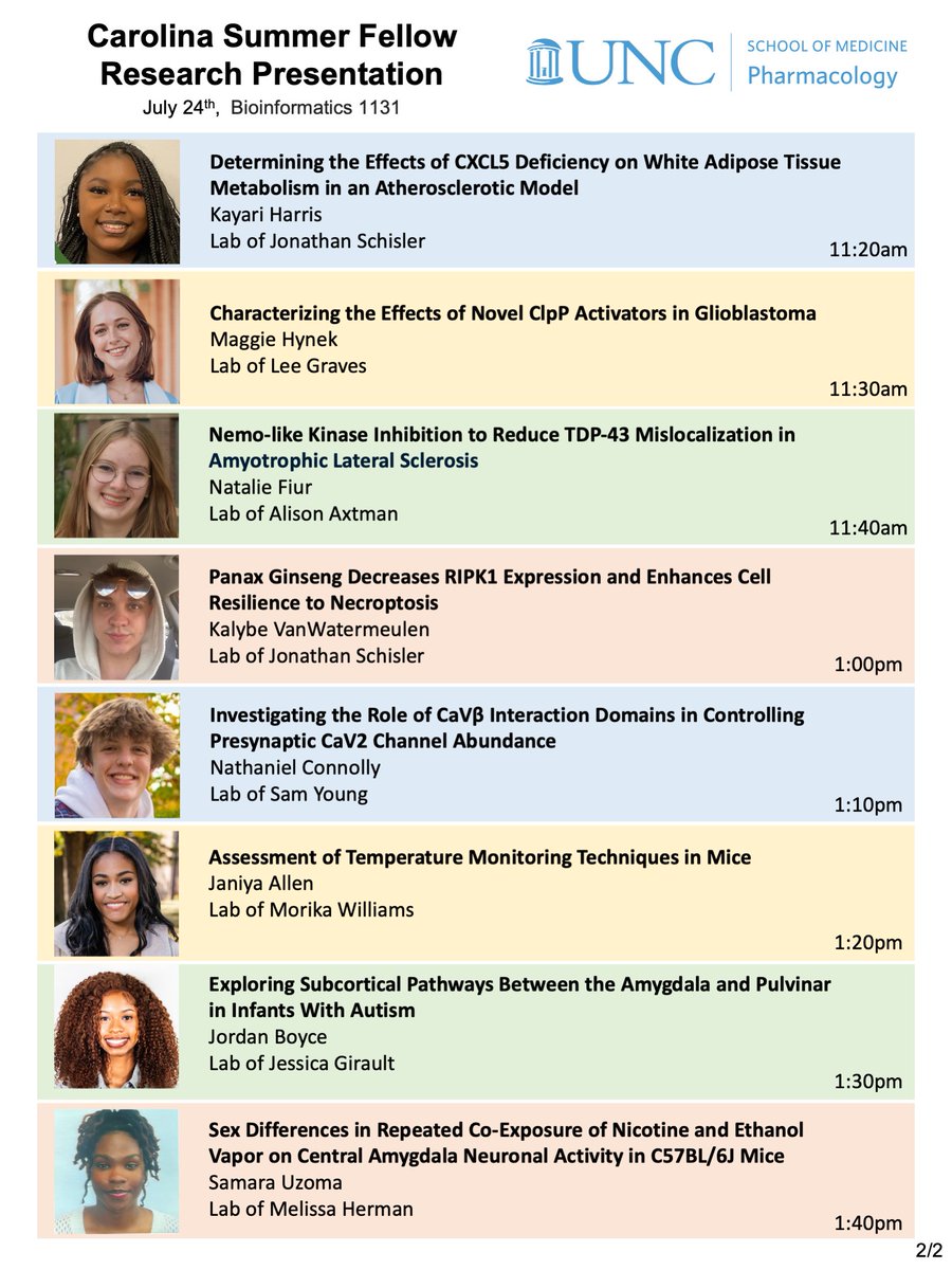 UNC_PHCO's tweet image. You're invited! 🎉 Please join us for the Carolina Summer Fellowship student research presentations!
📅 July 24th
📍 Bioinformatics 1131
Celebrate amazing student discoveries with us! #CarolinaSummer