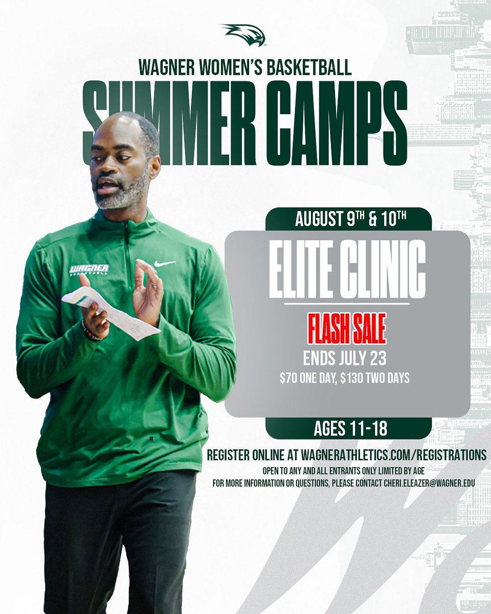 WagnerWHoops's tweet image. 🚨 FLASH SALE TODAY 🚨
Our Elite Clinic is 17 days away! Sign up using the link in our bio and develop your skills on both sides of the floor!
#Relentless