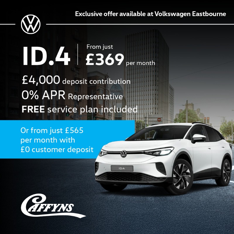 Meet the spacious, all-electric Volkswagen ID.4 🚙⚡

Available now at <a href="/CaffynsGroup/">Caffyns Group</a> #Volkswagen in Eastbourne.

Book your 24-hour test drive today.

Sponsors of pilot transfers at Airbourne ✈️
