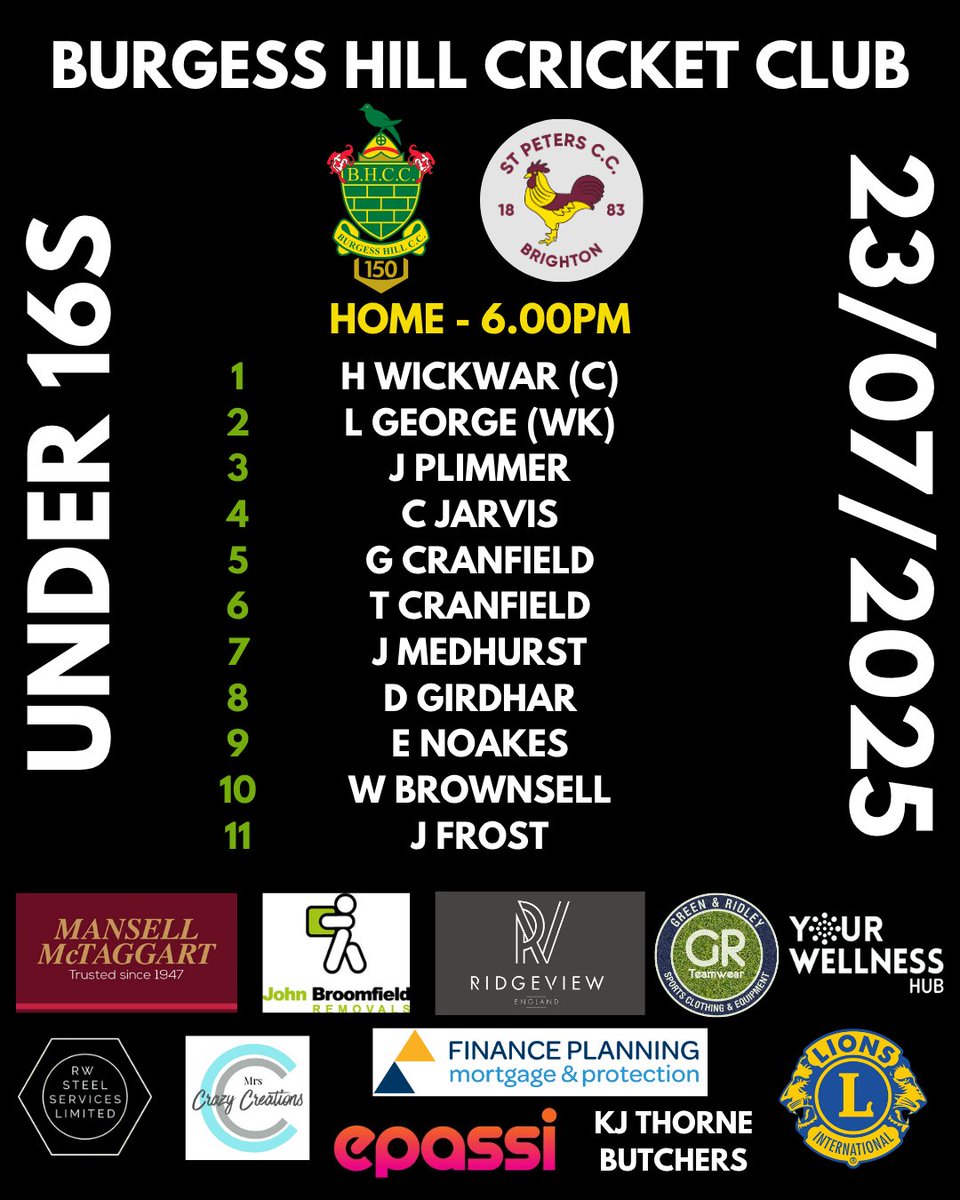 The Under 16s are at Clayton this evening, taking on St Peters as we look to close the gap on the top two in the league 🏏

#Cricket #BurgessHill #Sussex #SussexCricket