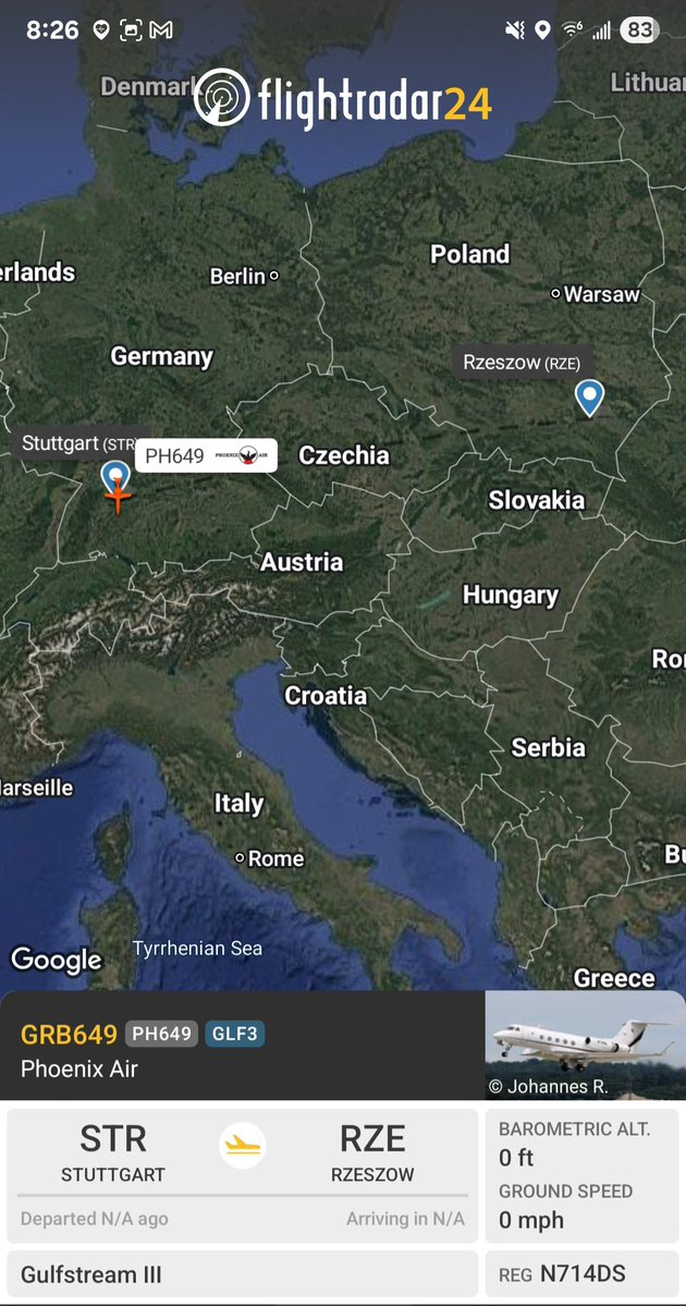 Borrowed7Time's tweet image. Phoenix Air Gulfstream III N714DS #A98B45 as GRB649 en route from Stuttgart to Rzeszow.
Phoenix Air is a longtime USGOV contractor.
@sipjack1776
