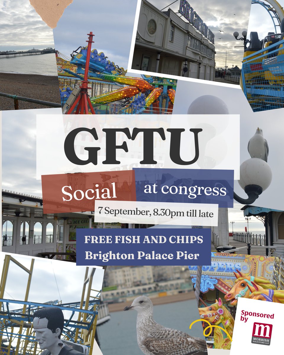 General Federation of Trade Unions (@gftu1) on Twitter photo ๐#Brighton, #GFTU's social at Congress is back
๐๐Join us for Fish and Chips on the pier
7 September
8.30pm till late
Horatios, Brighton Palace Pier
Sponsored by <a href="/Morrishlaw/">Morrish Solicitors</a>. Follows <a href="/IERUK/">Institute of Employment Rights</a> fringe at the same venue before.
Open to everyone.
#GFTU #TUC2025 ๐#Brighton, #GFTU's social at Congress is back
๐๐Join us for Fish and Chips on the pier
7 September
8.30pm till late
Horatios, Brighton Palace Pier
Sponsored by <a href="/Morrishlaw/">Morrish Solicitors</a>. Follows <a href="/IERUK/">Institute of Employment Rights</a> fringe at the same venue before.
Open to everyone.
#GFTU #TUC2025